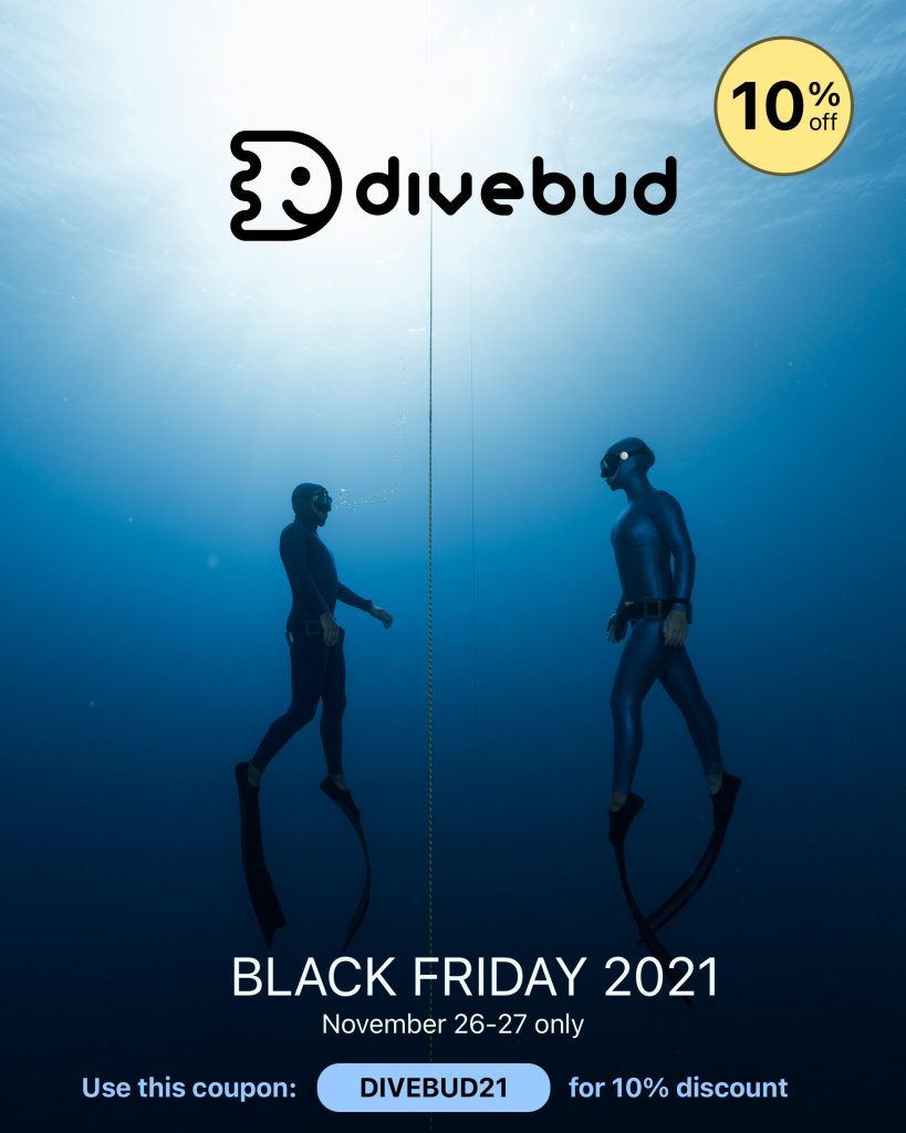 Black Friday 2021 code for freediving computer is Divebud21